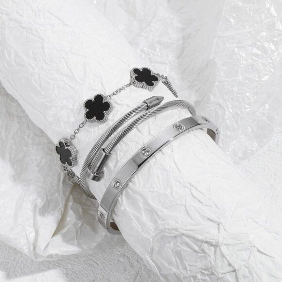 New Silver 3pcs Bangle Jewelry Set - Picture 5 of 7